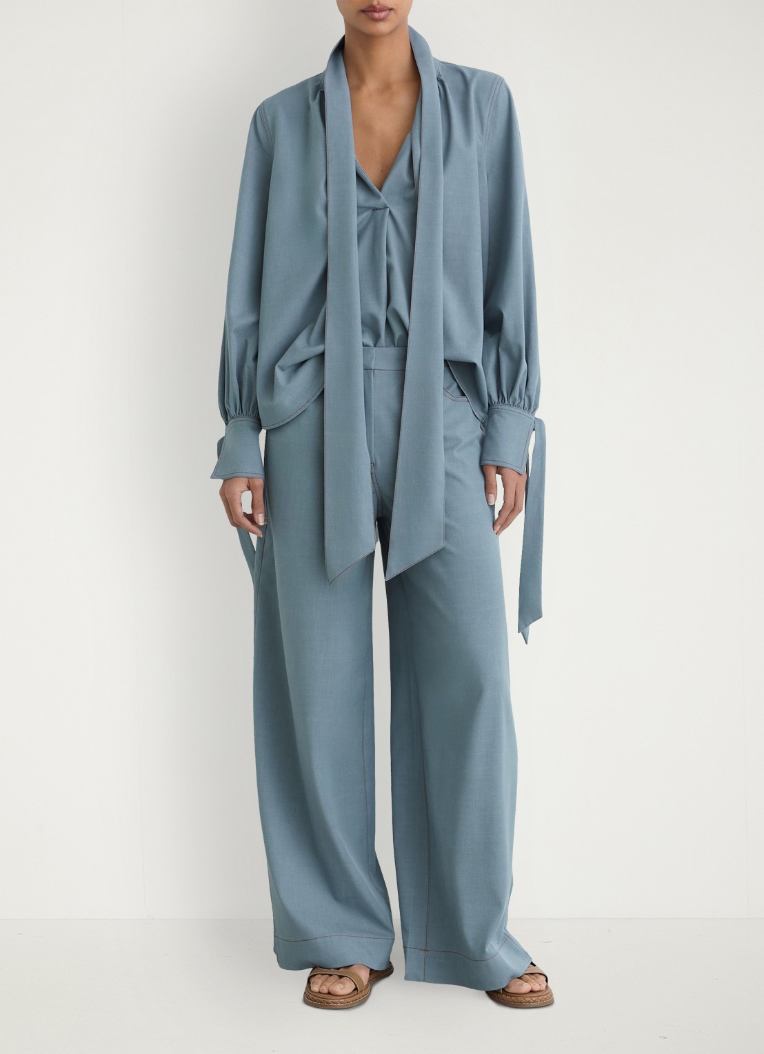Reiss Petite Charlotte high waist wide fit pantalon met steekzakken - voorkant 3 blauwgrijs