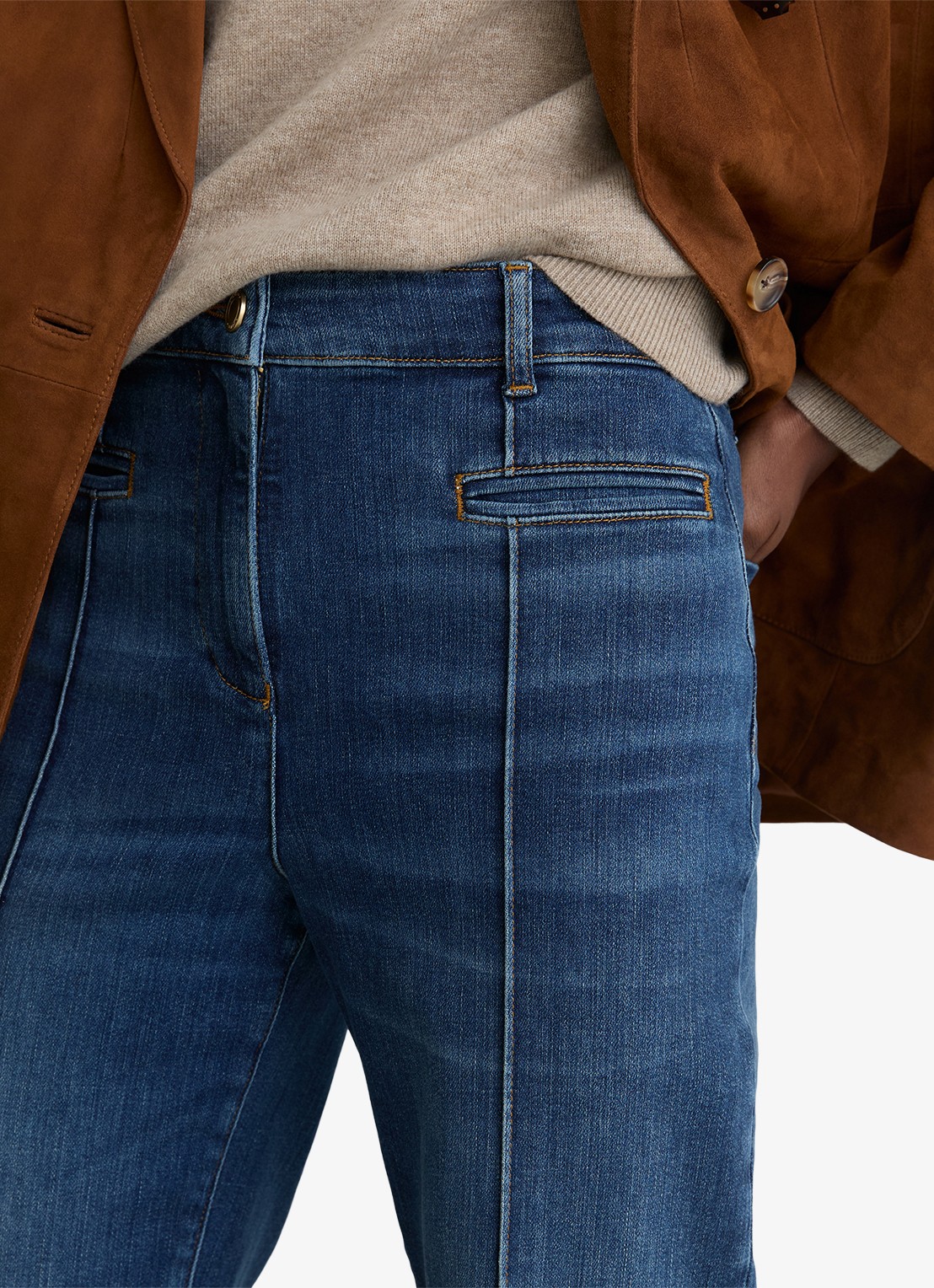 Reiss PETITE CLAUDE Pintuck-Detail Flared Jeans - detail 2 donkerblauw