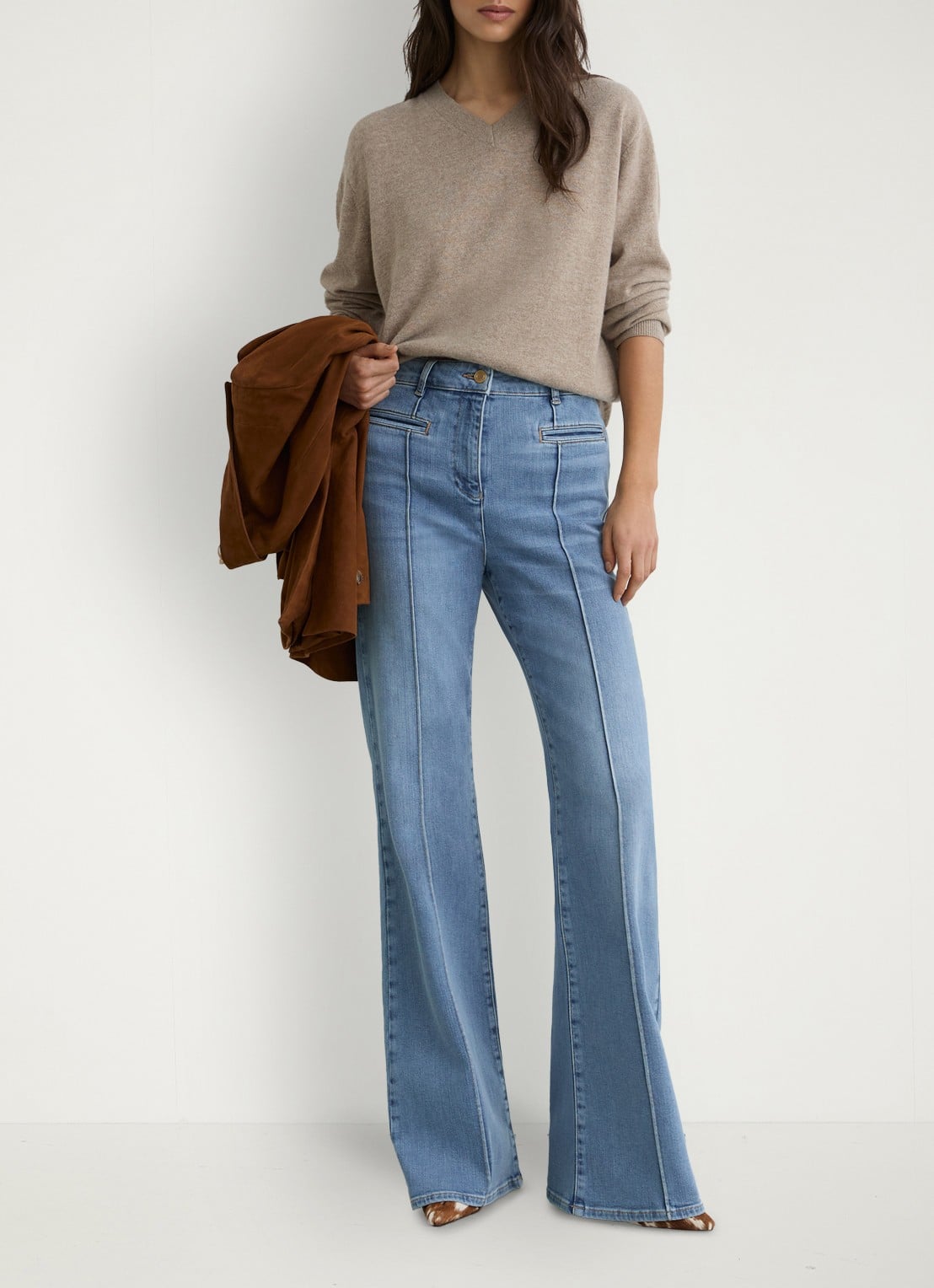 Reiss PETITE CLAUDE Pintuck-Detail Flared Jeans - detail 6 lichtblauw