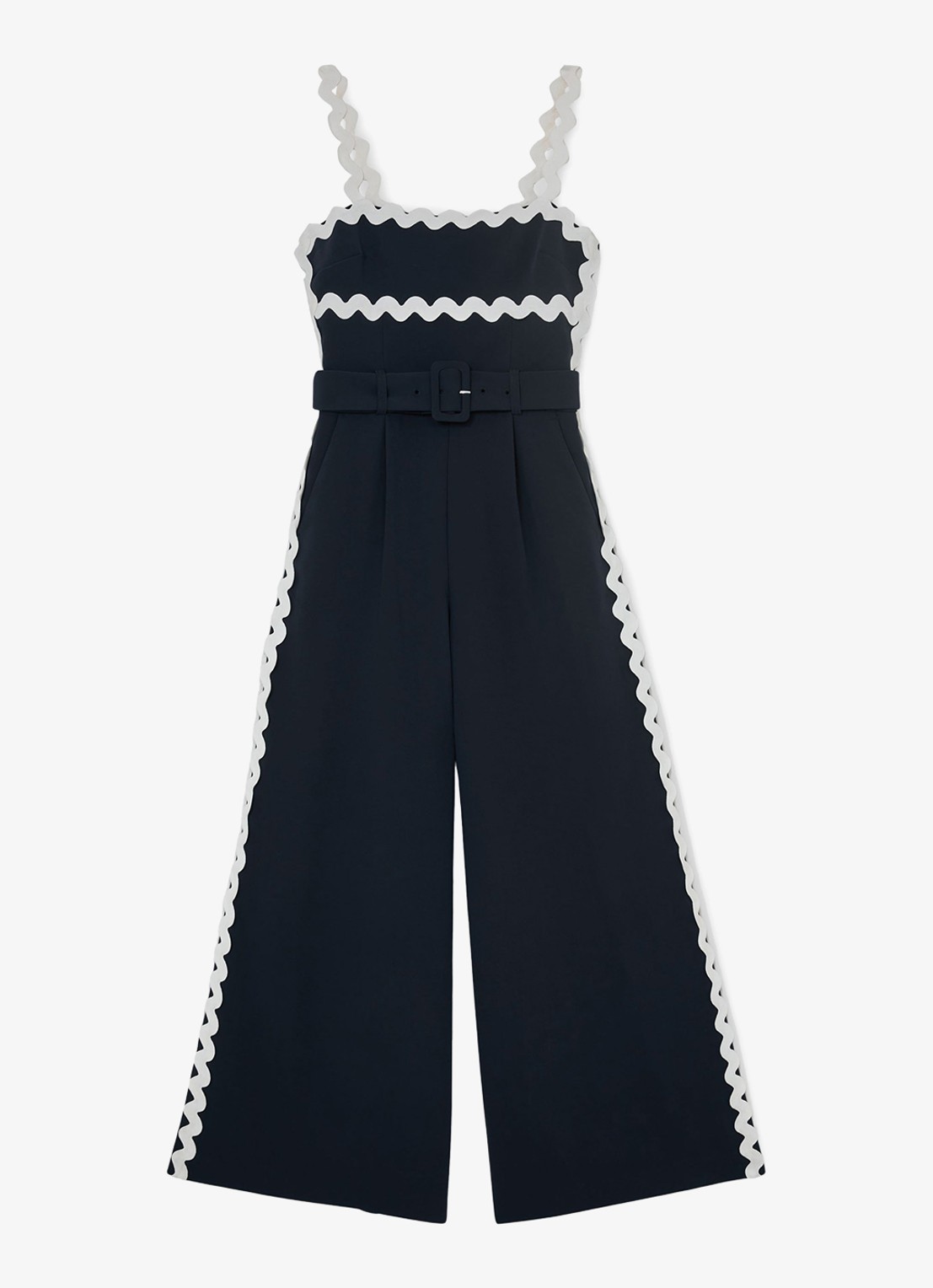 Reiss Petite Dash wide leg jumpsuit met ceintuur - voorkant 6 donkerblauw