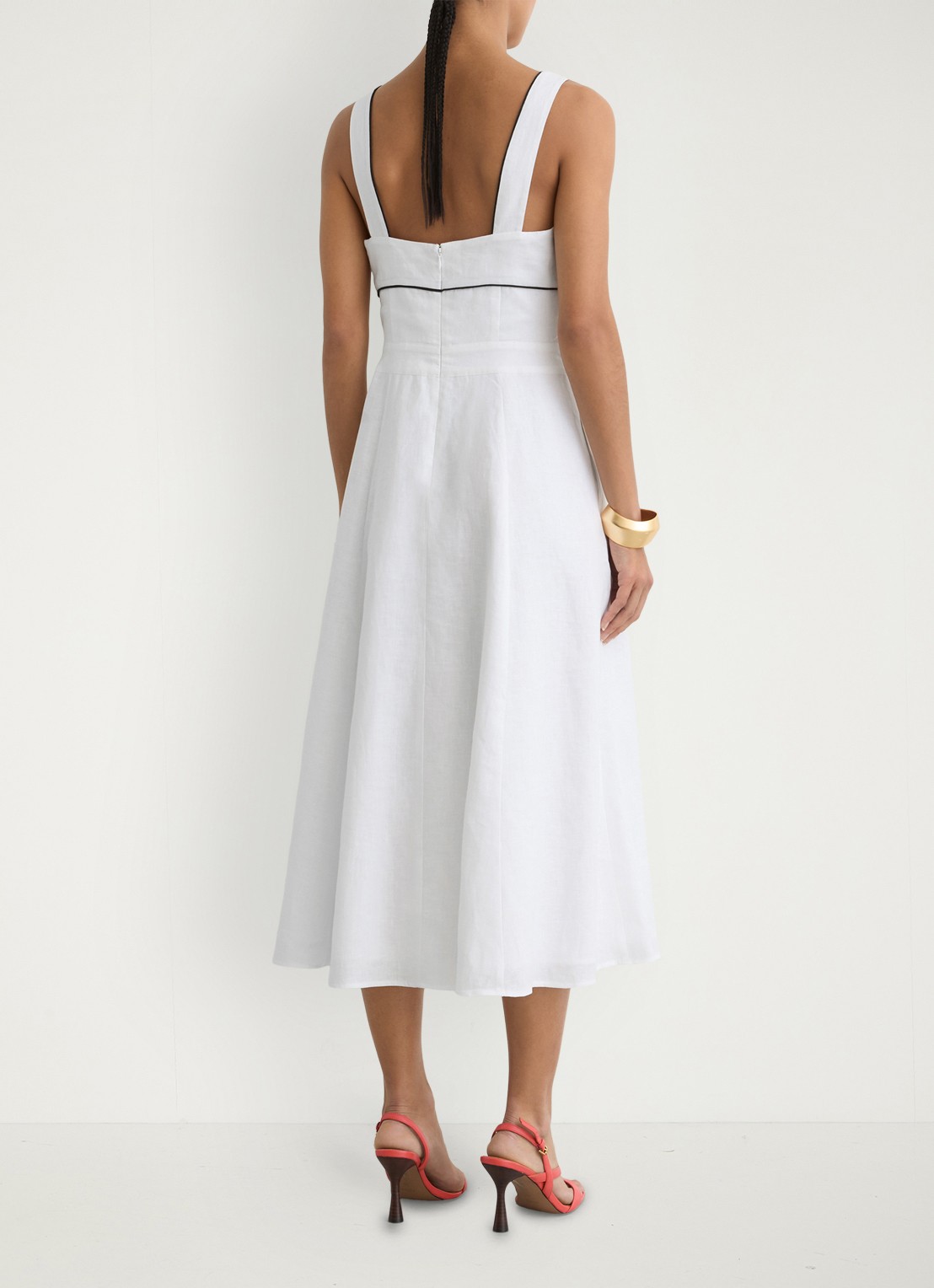 Reiss Petite Dorethea midi jurk van linnen - achterkant 3 wit