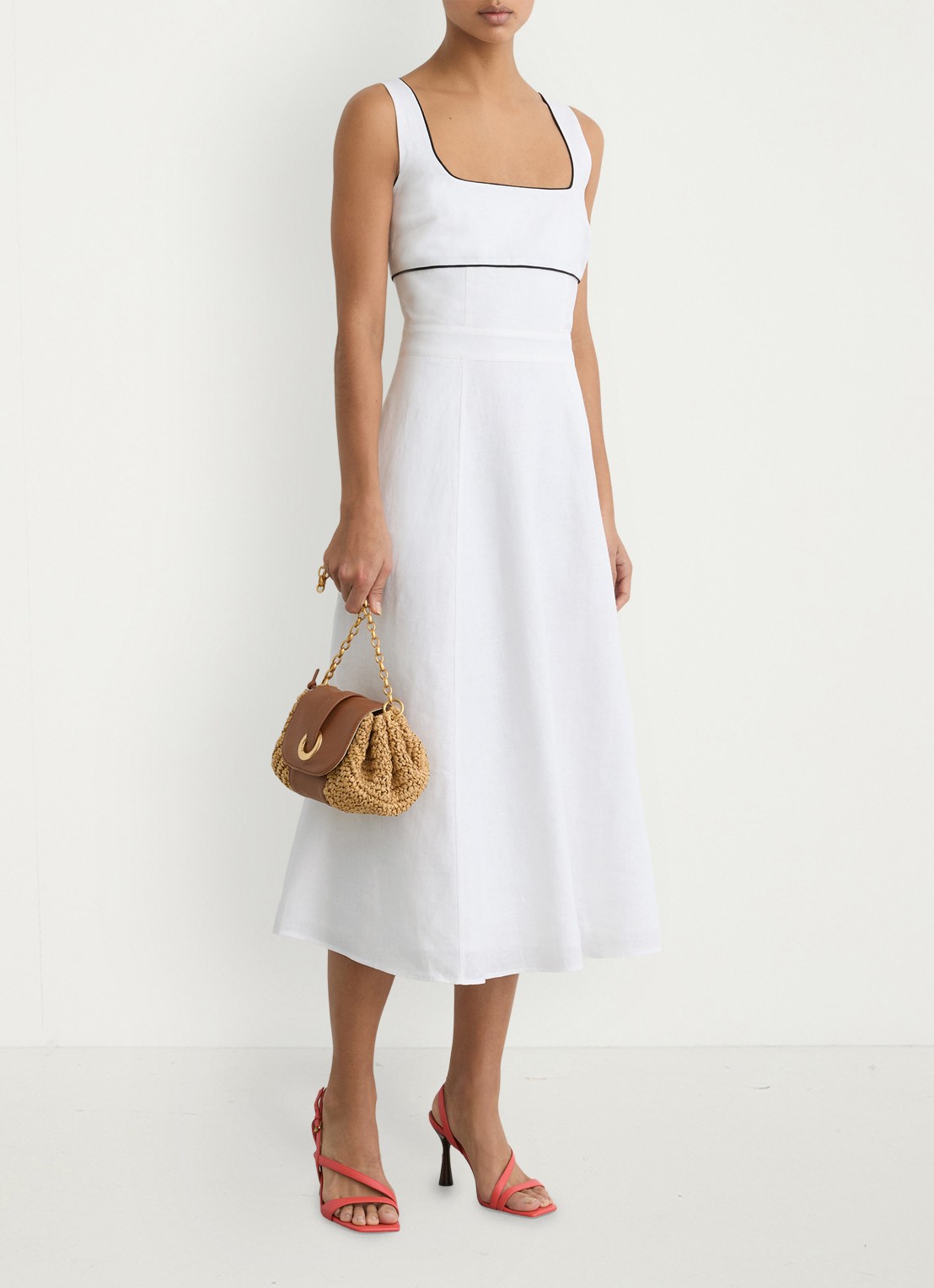 Reiss Petite Dorethea midi jurk van linnen - detail 5 wit