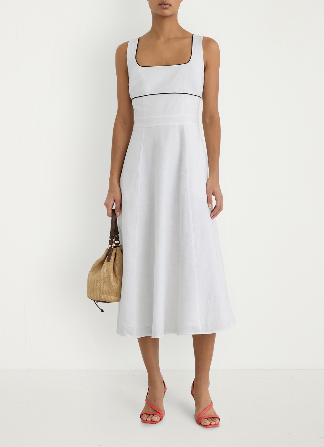 Reiss Petite Dorethea midi jurk van linnen - voorkant 2 wit