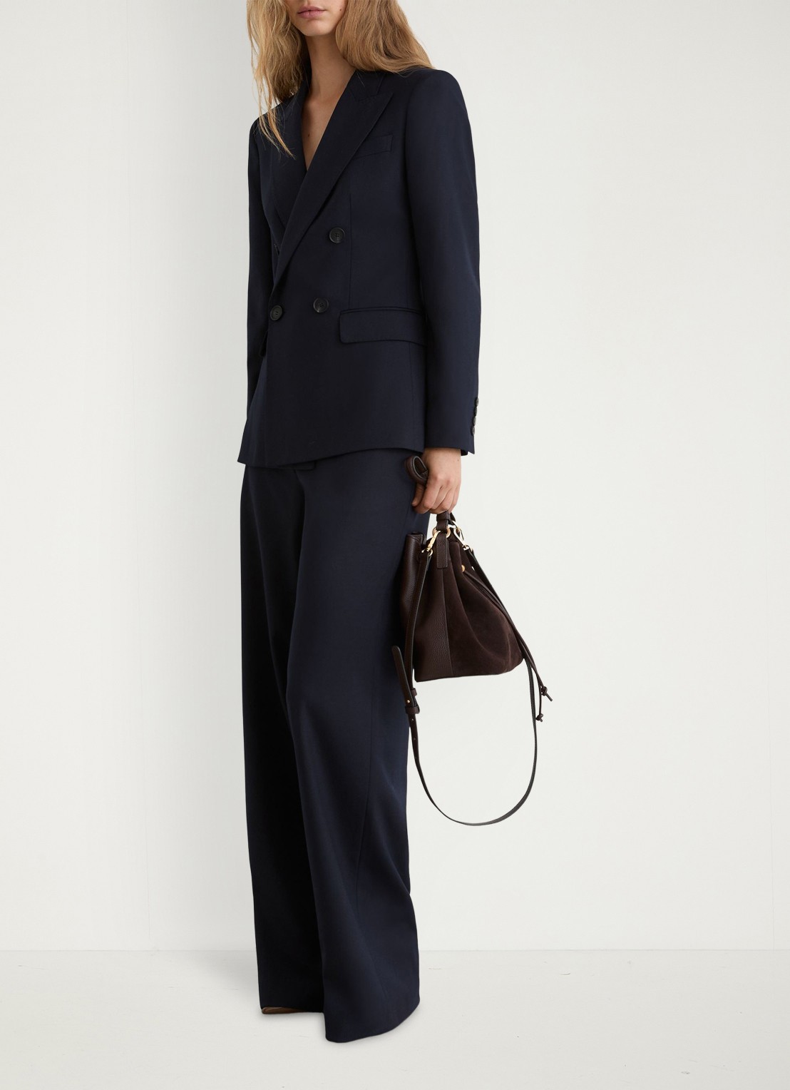Reiss Petite double-breasted Blazer in wolblend - voorkant 2 donkerblauw