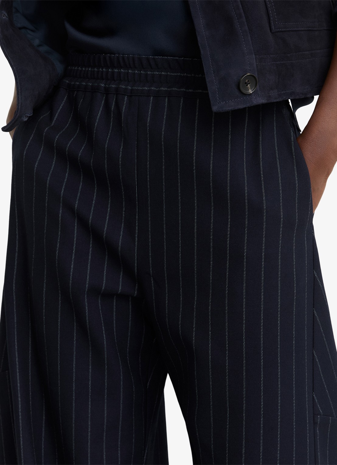 Reiss Petite Elle high waist balloon fit pantalon met streepprint - detail 4 donkerblauw