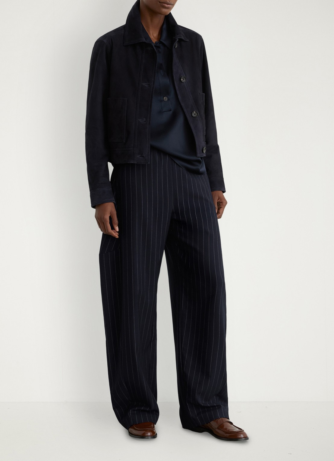 Reiss Petite Elle high waist balloon fit pantalon met streepprint - voorkant 2 donkerblauw