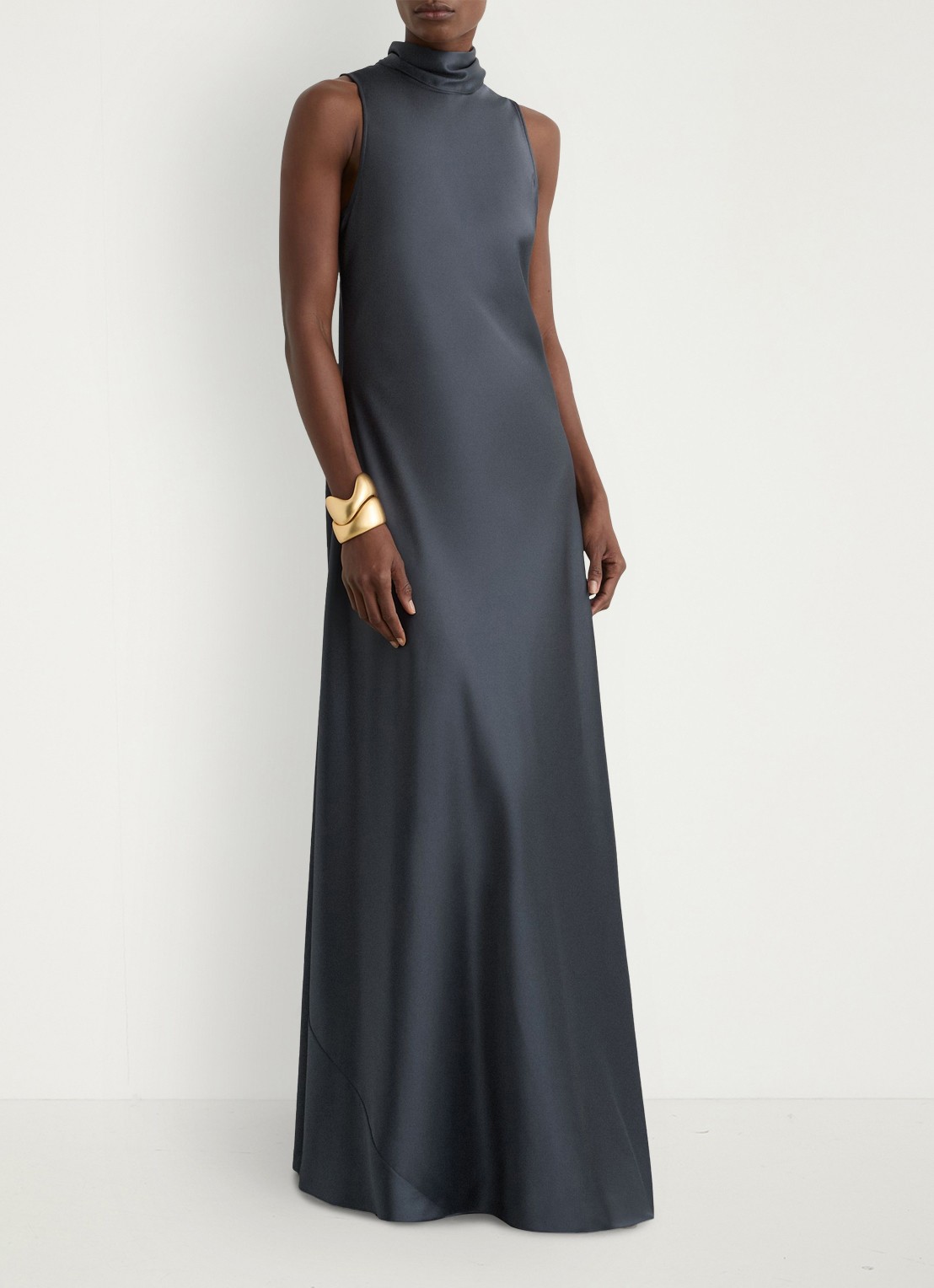 Reiss Petite Fae maxi jurk met sjaalkraag - voorkant 7 grijs