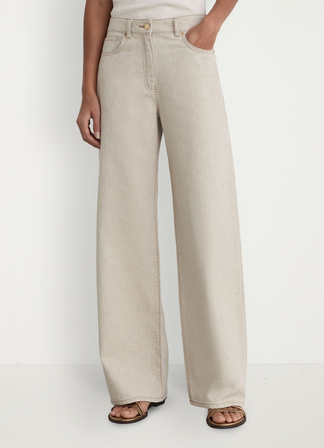 Reiss Petite Febe high waist loose fit jeans met steekzakken - detail 4 beige