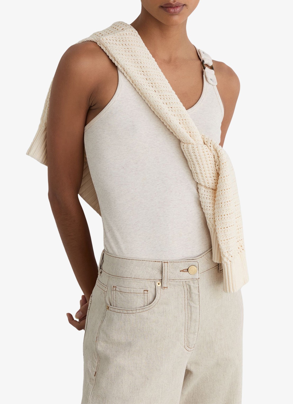 Reiss Petite Febe high waist loose fit jeans met steekzakken - detail 5 beige