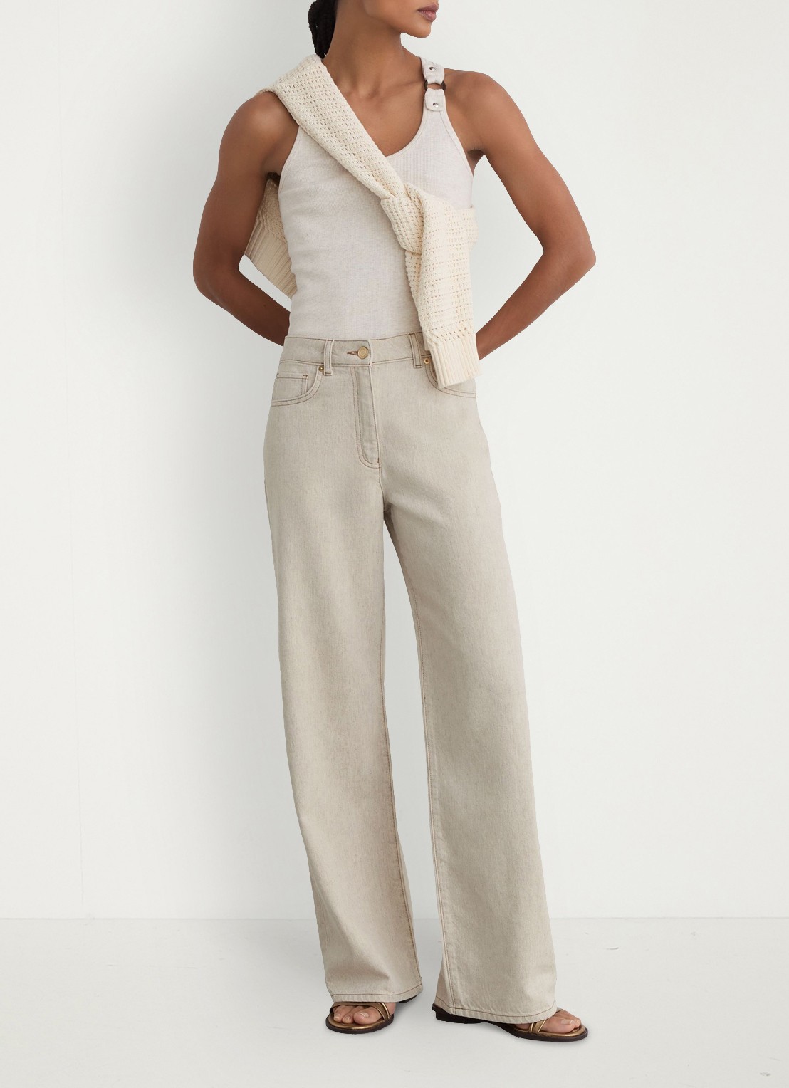 Reiss Petite Febe high waist loose fit jeans met steekzakken - detail 7 beige