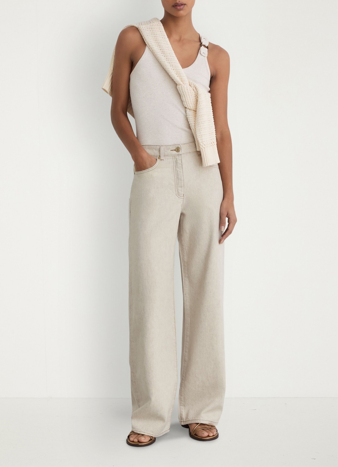 Reiss Petite Febe high waist loose fit jeans met steekzakken - voorkant 2 beige