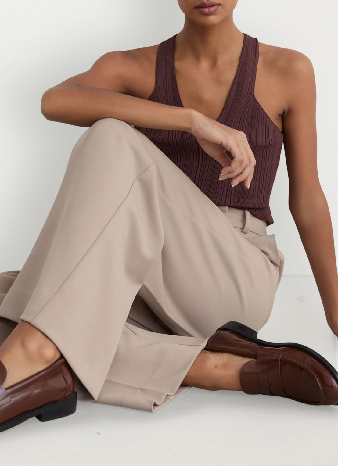 Reiss Petite Gabi high waist wide fit pantalon met steekzakken - detail 8 beige