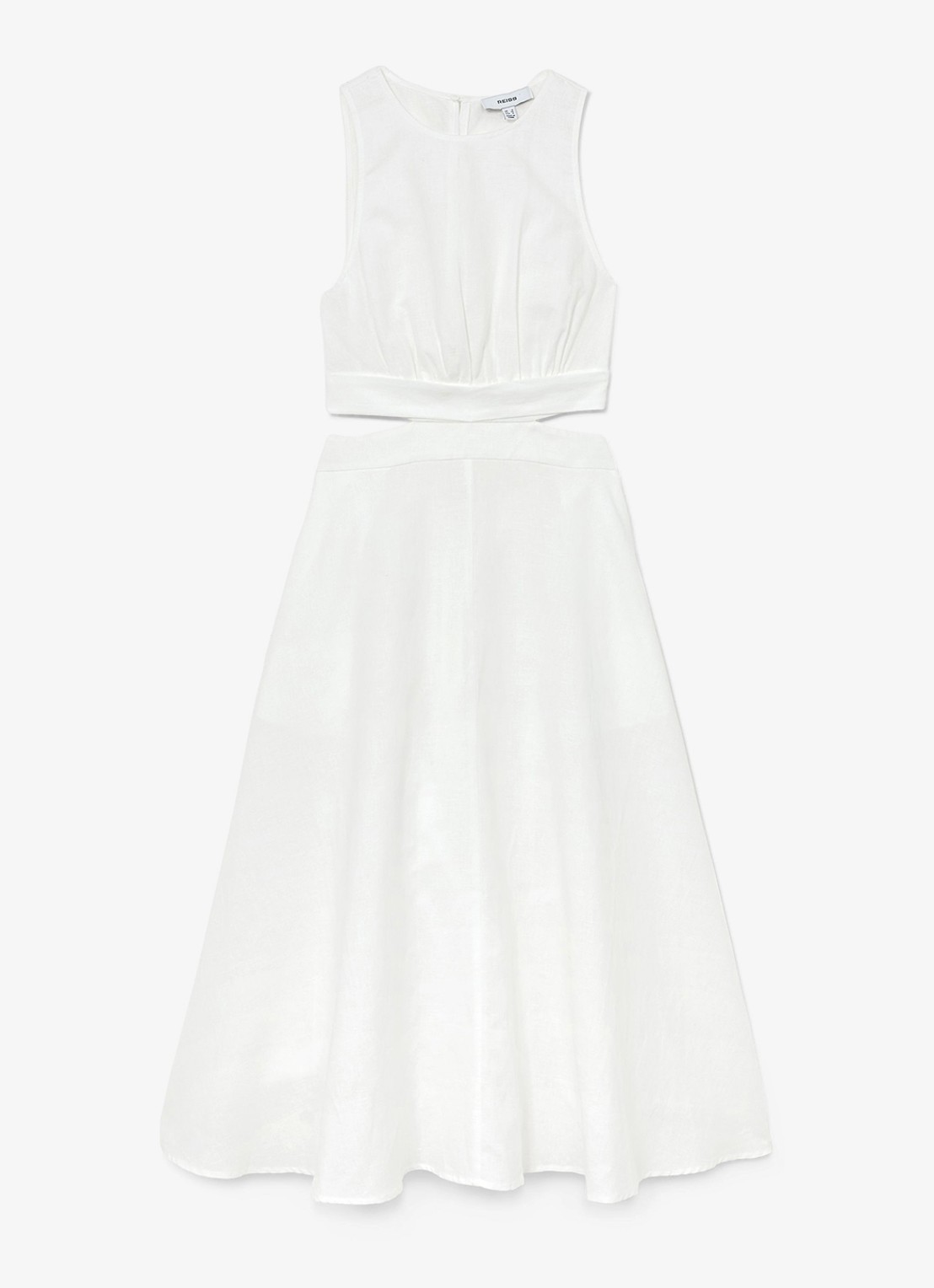 Reiss Petite Hazel midi jurk in linnenblend met cut-out detail - voorkant 5 wit