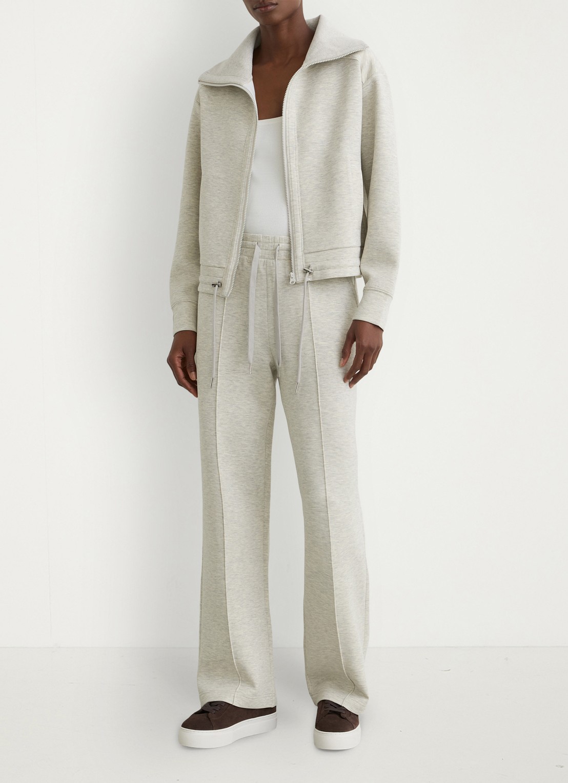 Reiss Petite high waist wide fit joggingbroek met trekkoord - voorkant 3 grijs