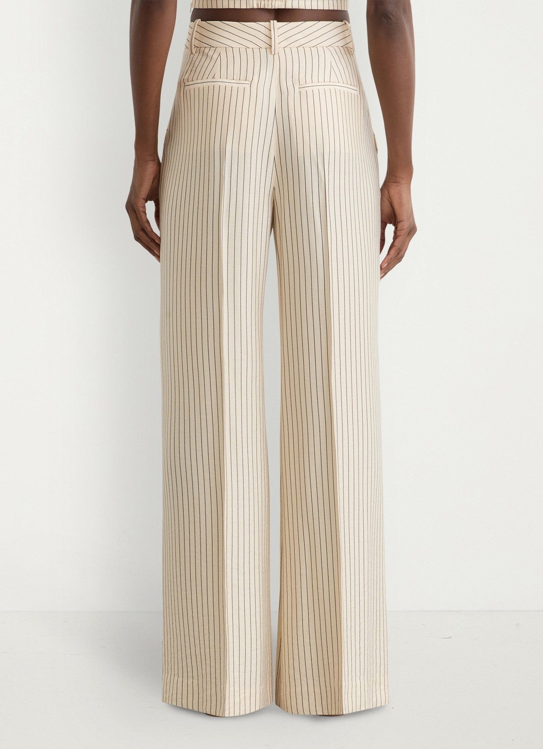 Reiss Petite high waist wide fit pantalon met streepprint - achterkant 7 creme