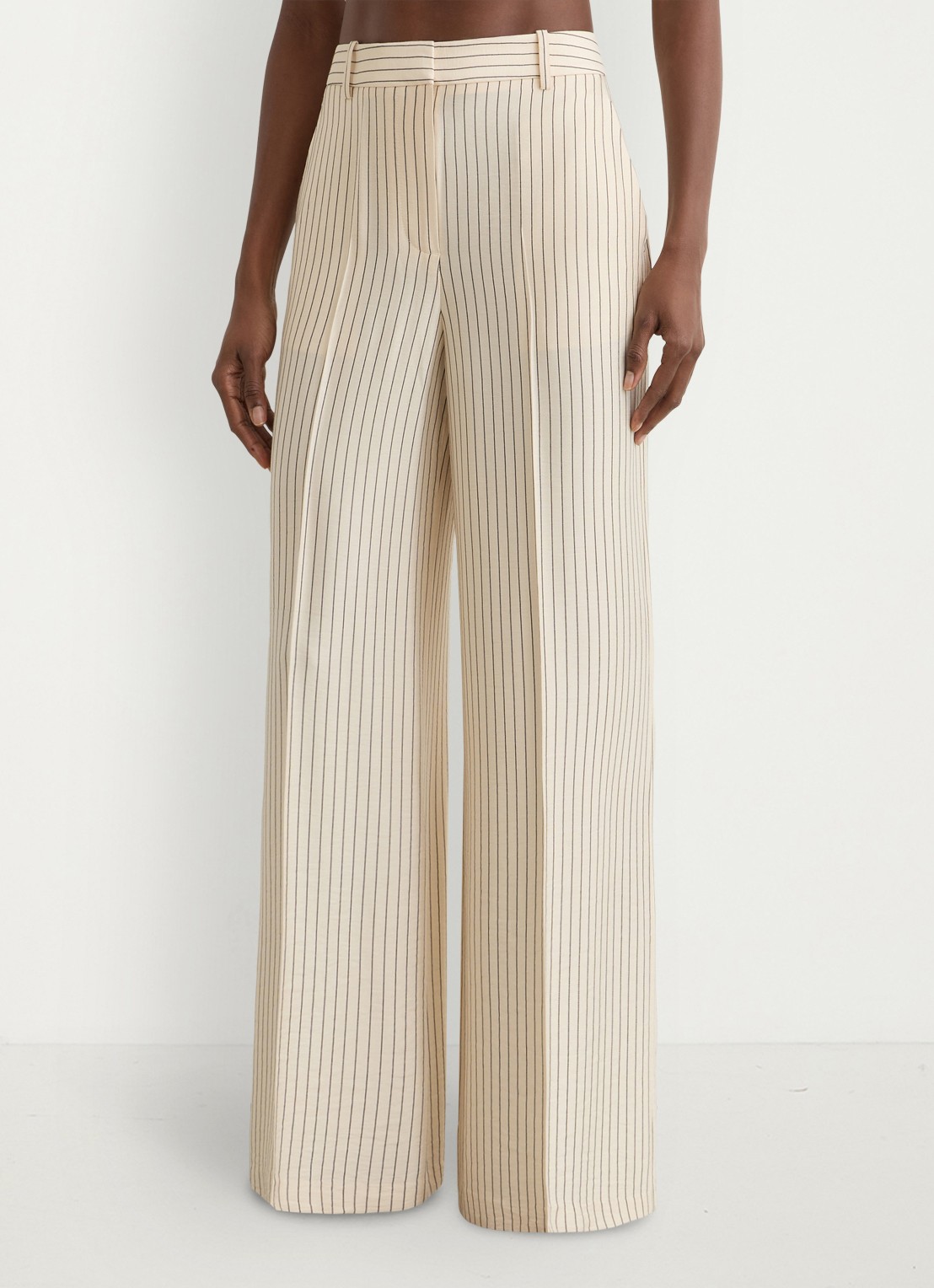 Reiss Petite high waist wide fit pantalon met streepprint - detail 3 creme