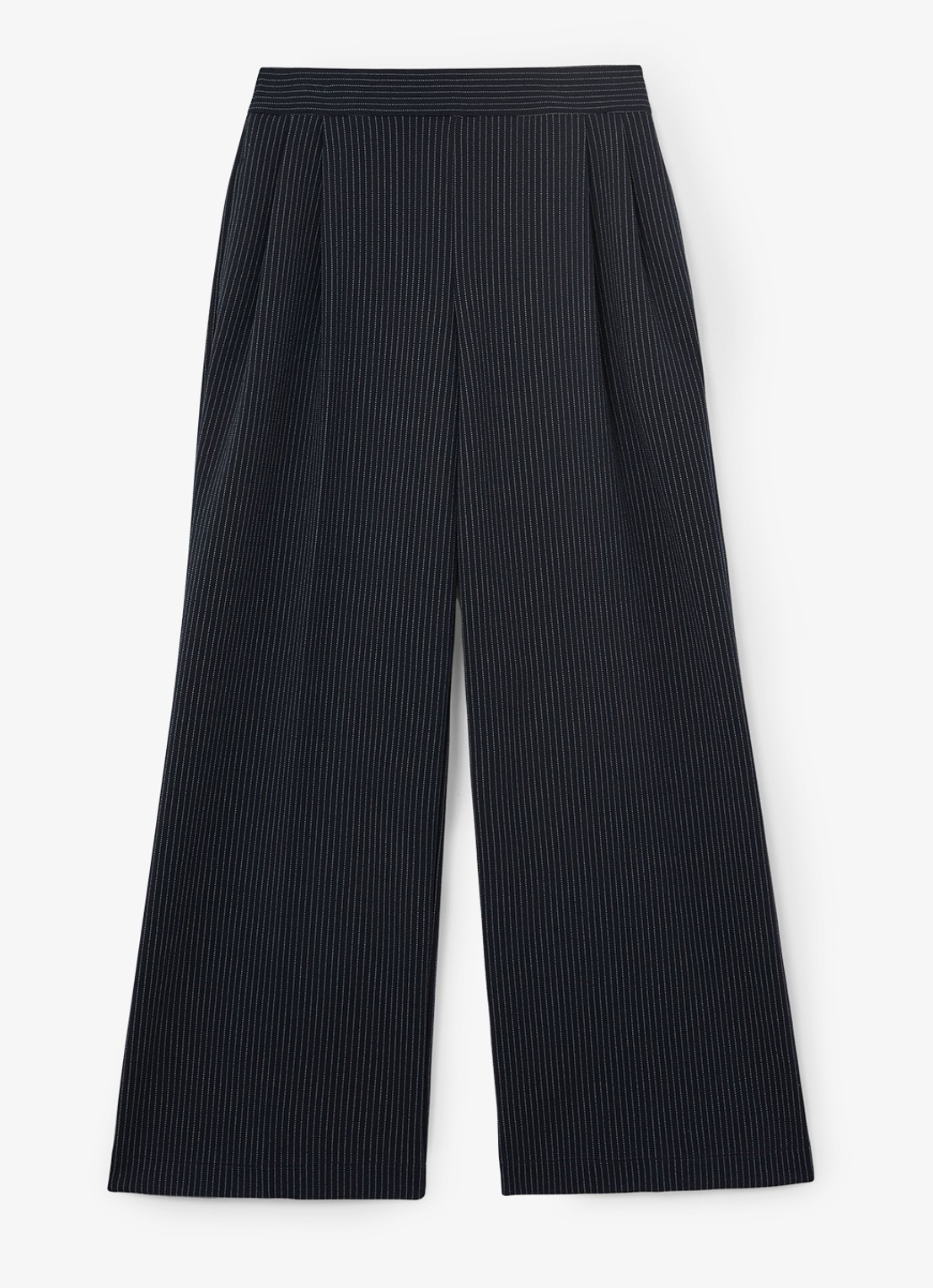 Reiss Petite high waist wide fit pantalon met streepprint - voorkant 2 donkerblauw
