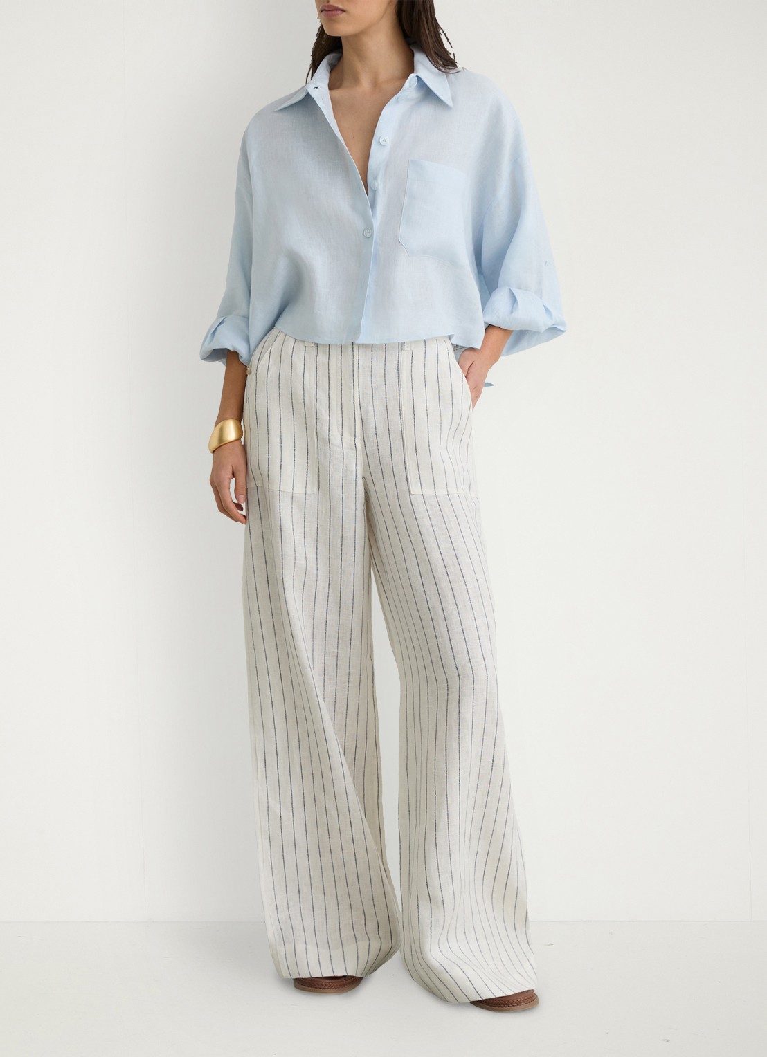 Reiss Petite high waist wide fit pantalon van linnen - detail 4 wit