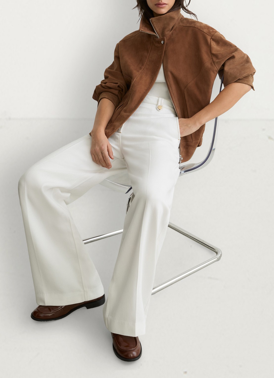 Reiss Petite Kaia high waist wide fit pantalon van lyocell - detail 4 wit