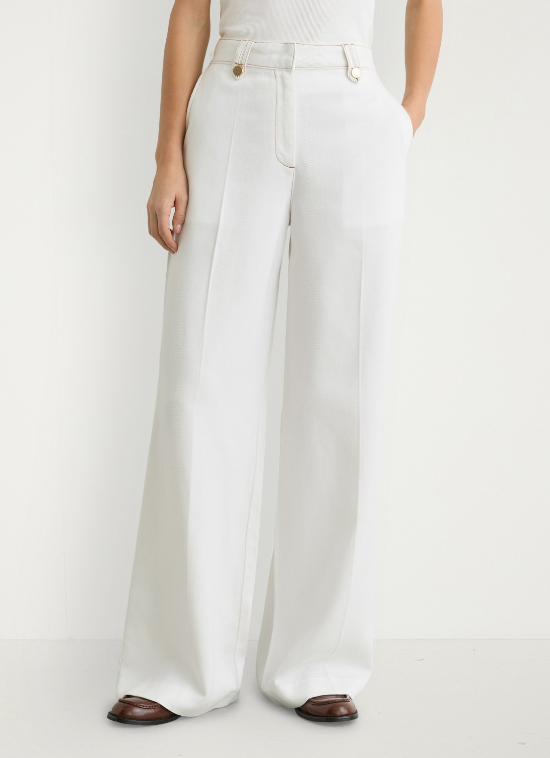Reiss Petite Kaia high waist wide fit pantalon van lyocell - detail 5 wit