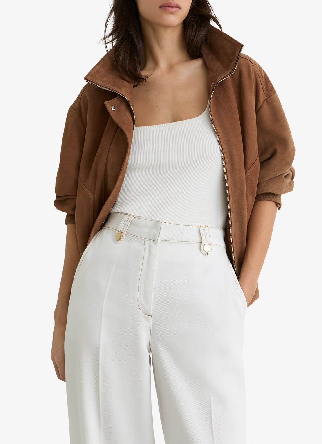 Reiss Petite Kaia high waist wide fit pantalon van lyocell - detail 6 wit