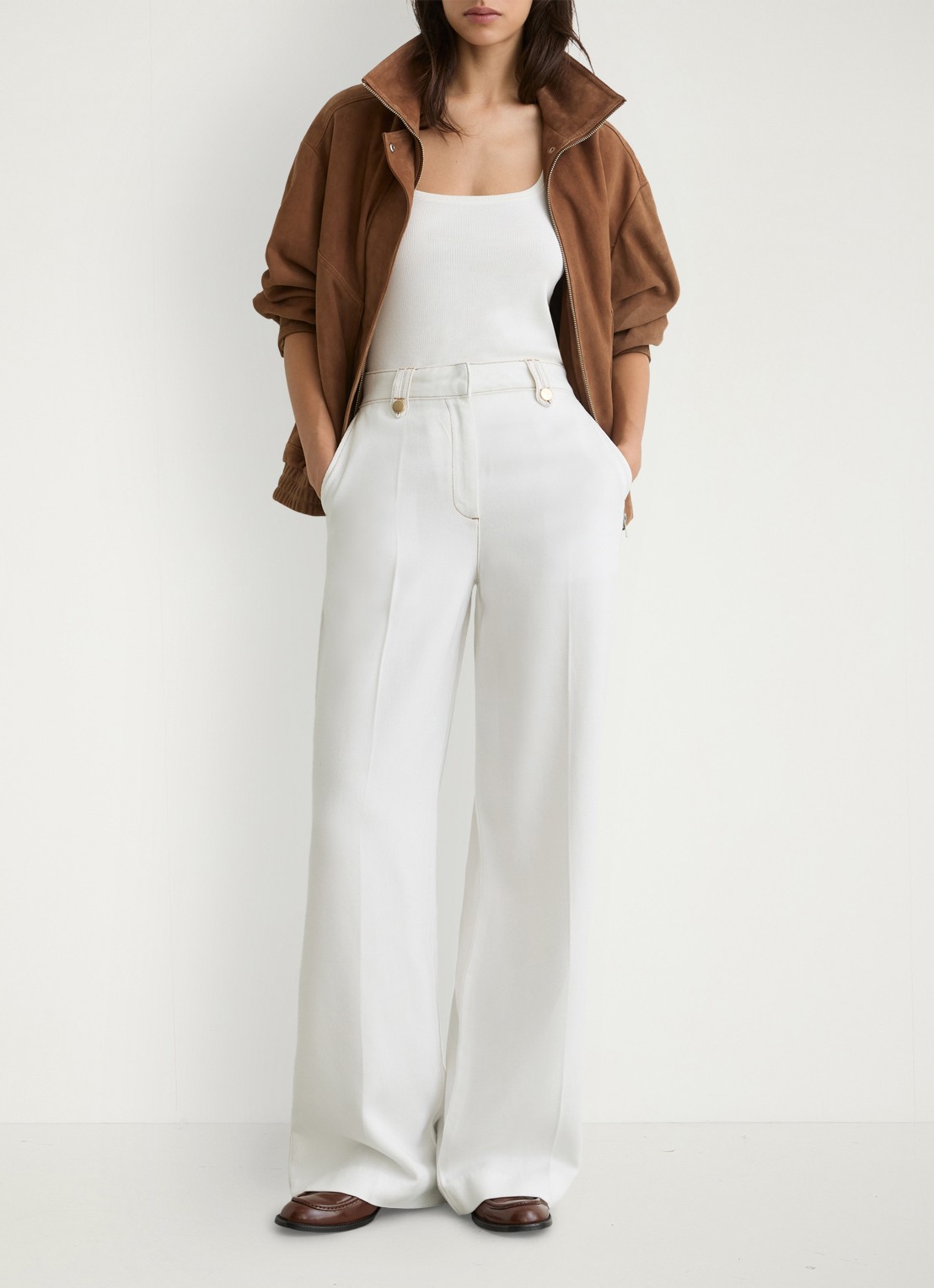 Reiss Petite Kaia high waist wide fit pantalon van lyocell - voorkant 3 wit