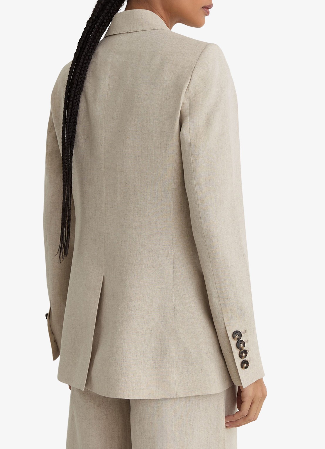Reiss Petite kit Double-breasted blazer van linnen - achterkant creme