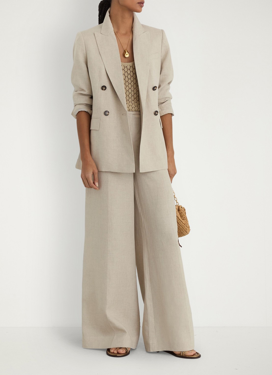 Reiss Petite kit Double-breasted blazer van linnen - detail 6 creme