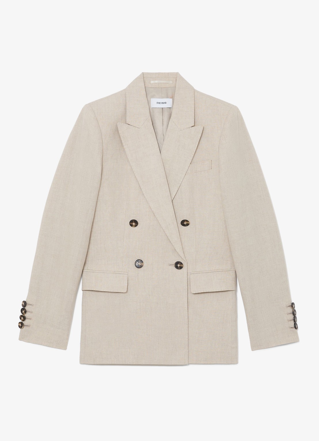 Reiss Petite kit Double-breasted blazer van linnen - voorkant 2 creme