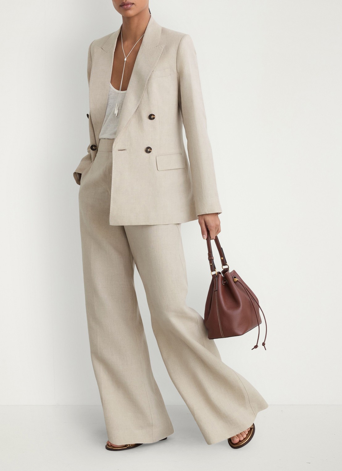 Reiss Petite kit high waist wide fit pantalon van linnen - detail 7 beige