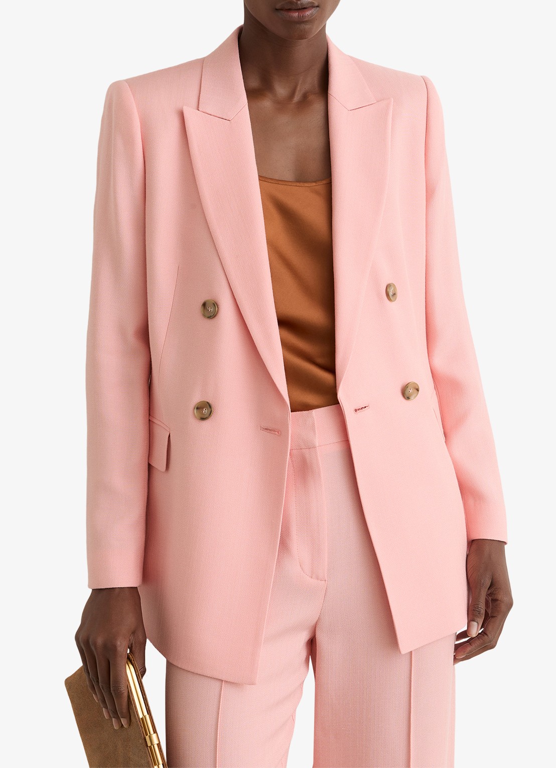 Reiss Petite Magda Double-breasted blazer met klepzakken - detail oudroze