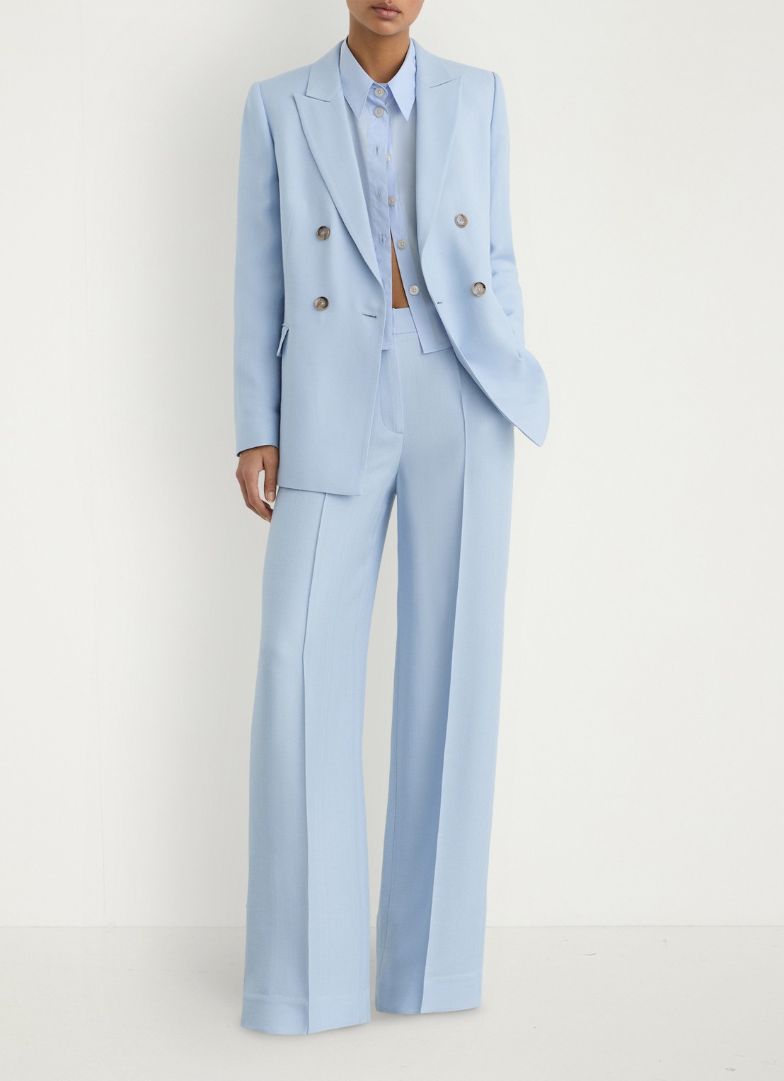 Reiss Petite Magda high waist wide fit pantalon met steekzakken - voorkant 2 lichtblauw
