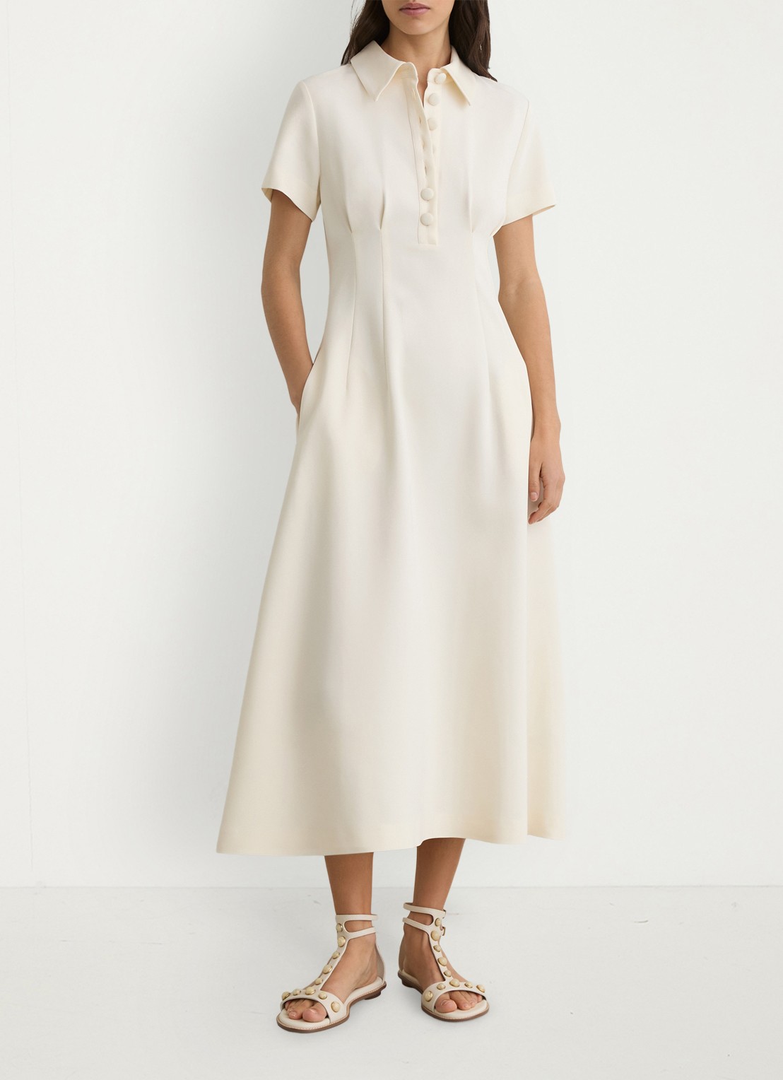Reiss Petite Mari midi jurk met plooien - detail creme