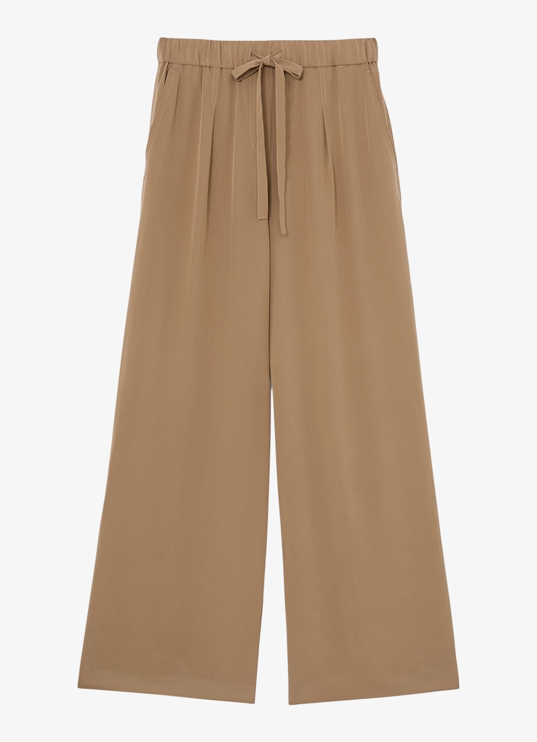 Reiss Petite Maria high waist wide fit pantalon van zijde - voorkant 6 camel