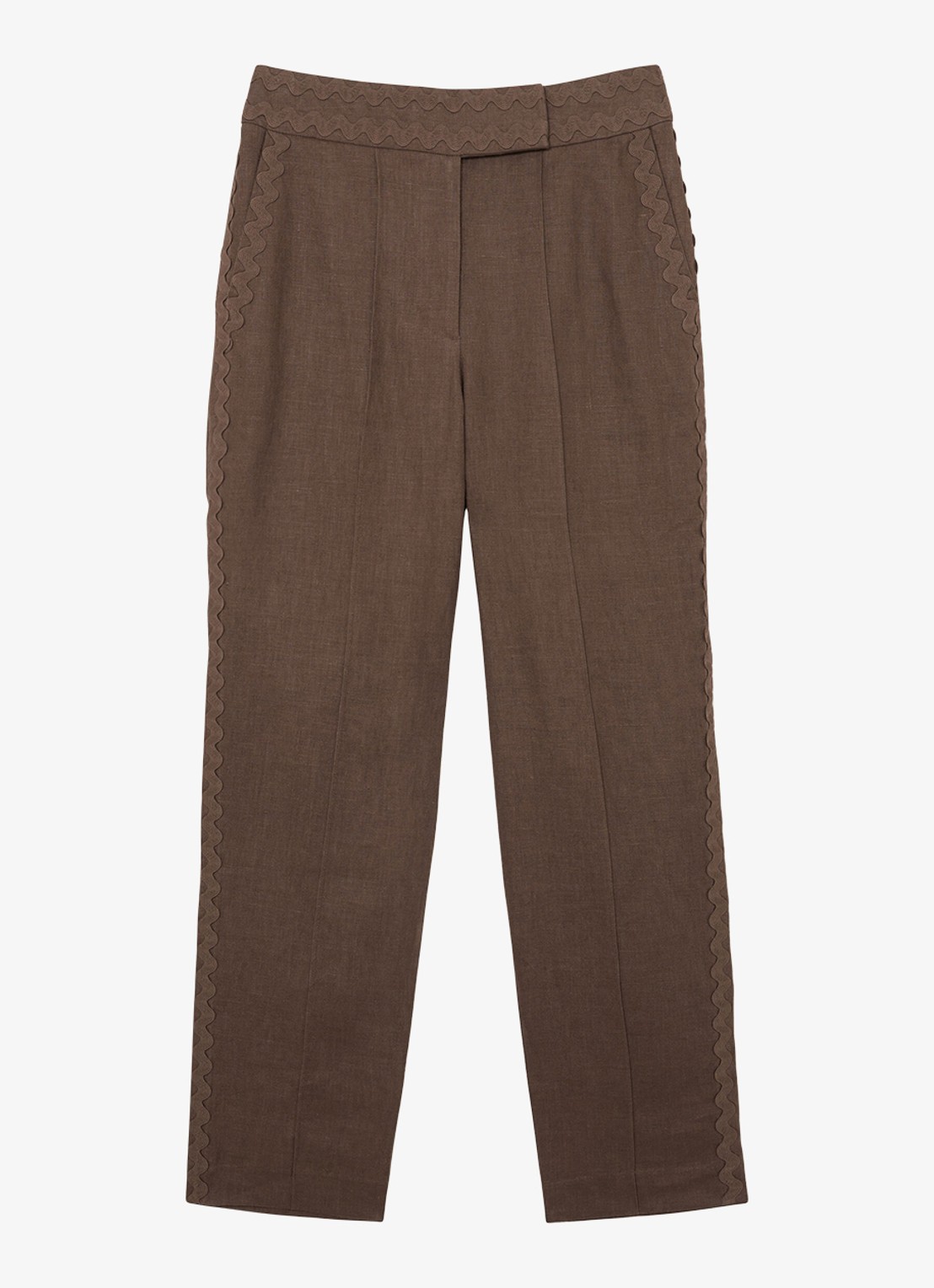 Reiss Petite mid waist tapered fit pantalon van linnen - voorkant 6 bruin
