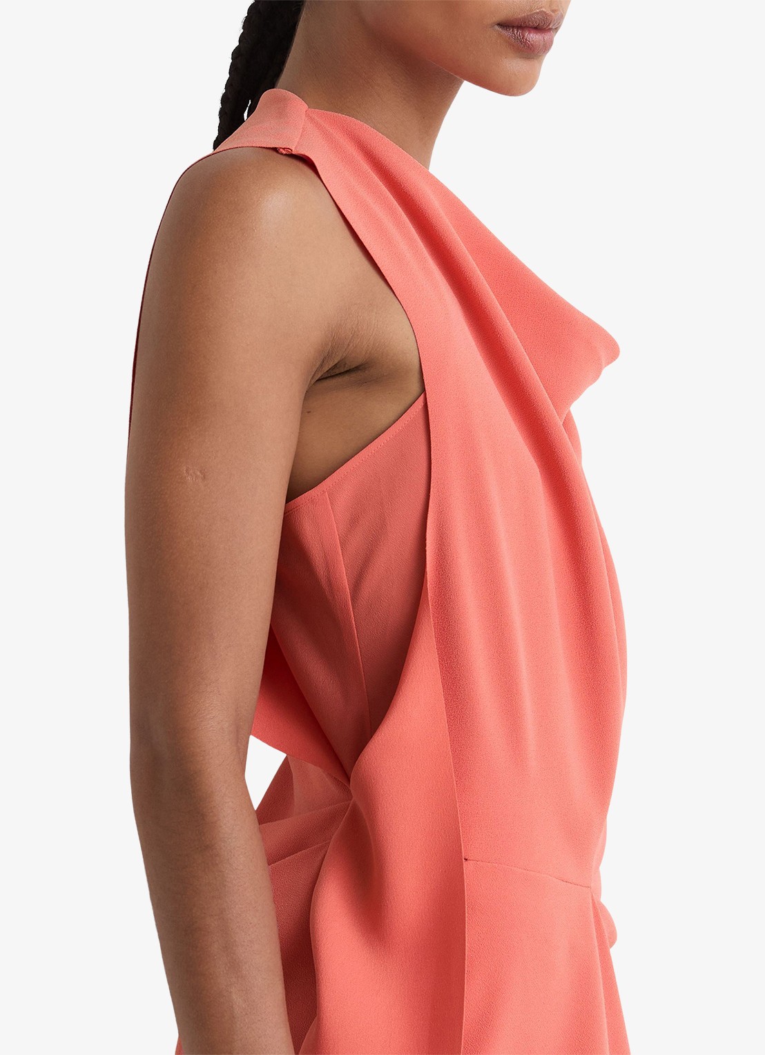 Reiss Petite midi jurk met watervalhals - detail koraalroze