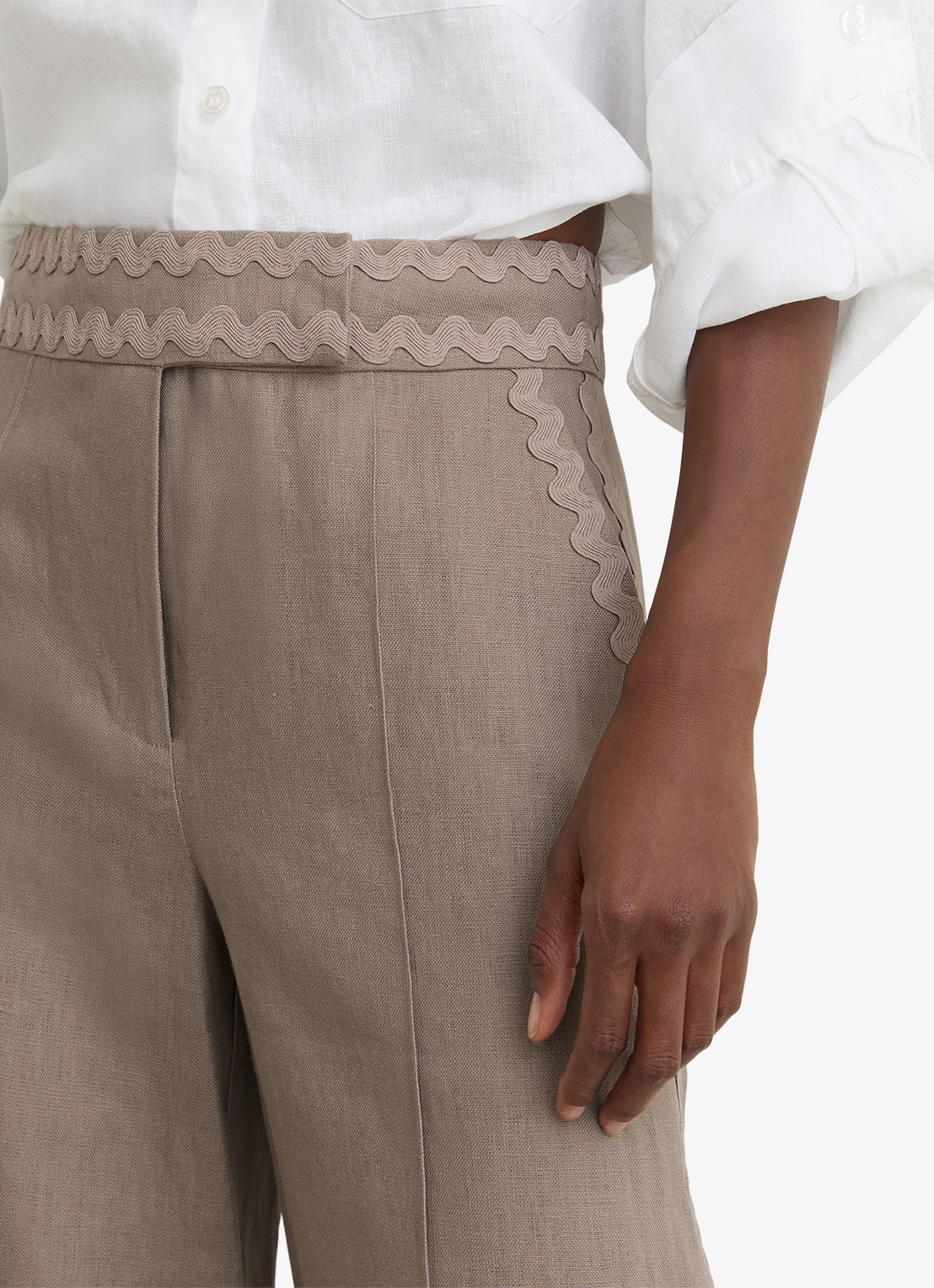Reiss Petite Mila high waist wide fit pantalon van linnen - detail 5 bruin
