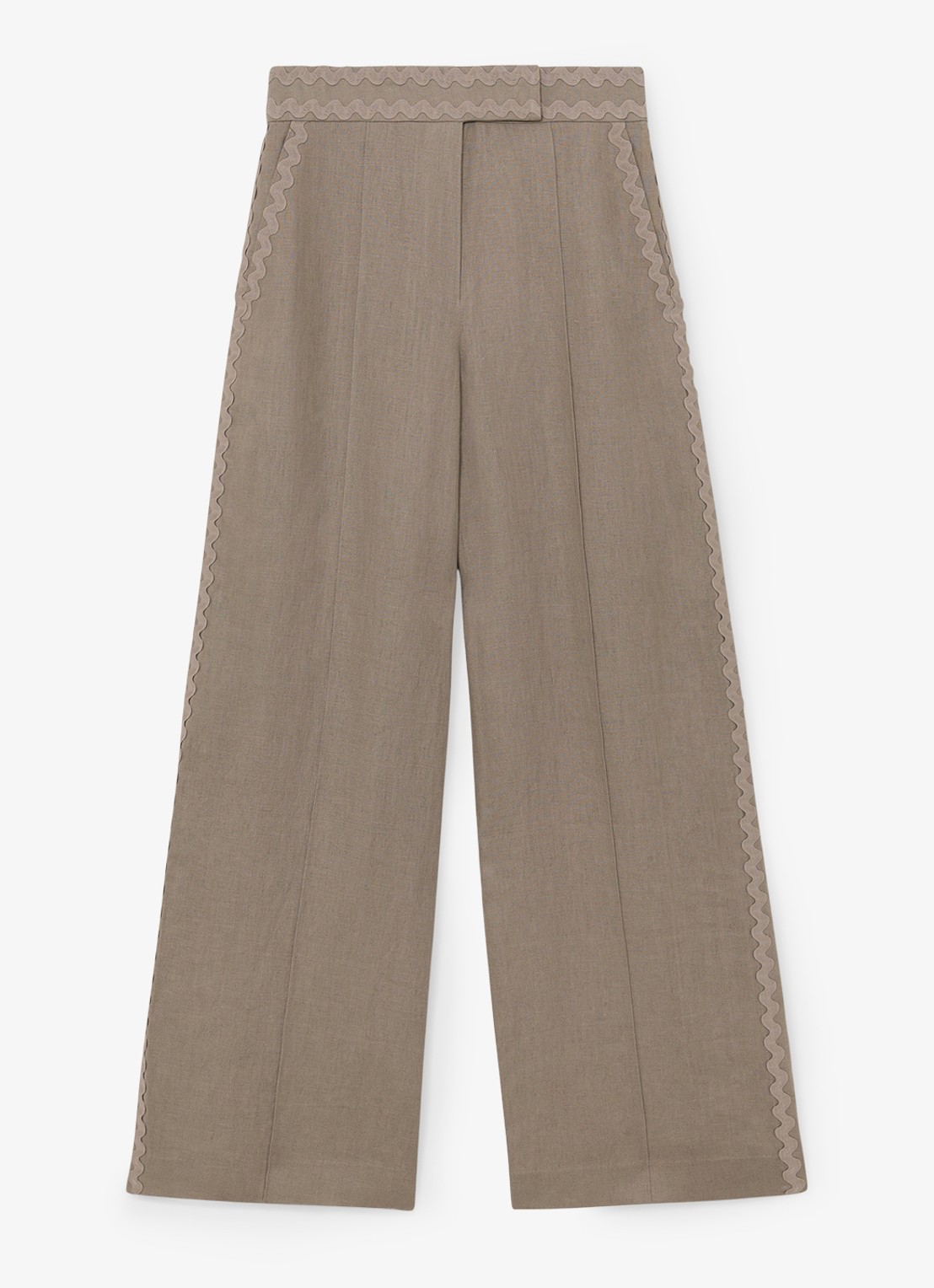 Reiss Petite Mila high waist wide fit pantalon van linnen - voorkant bruin