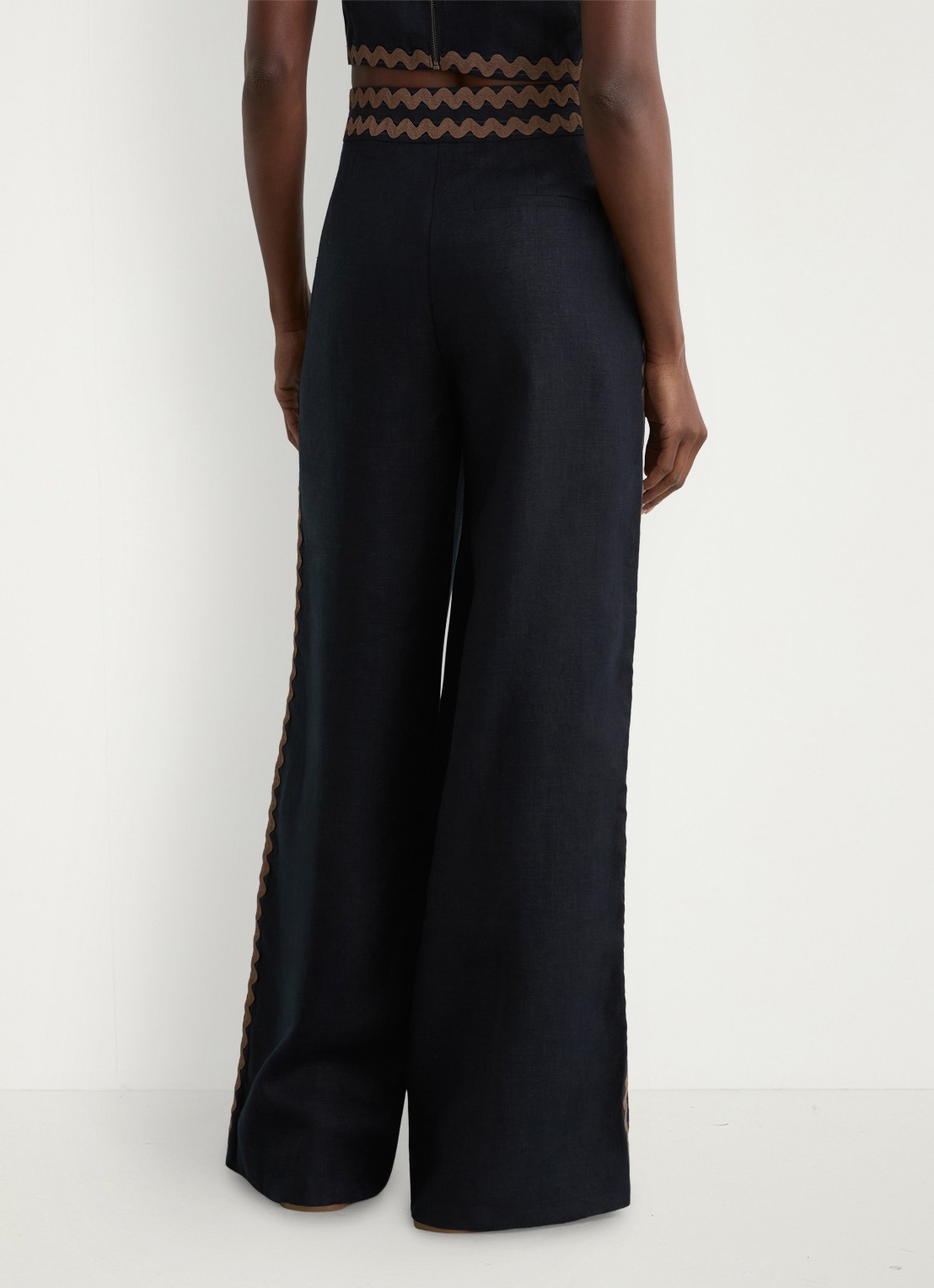 Reiss Petite Mila high waist wide fit pantalon van linnen - achterkant 7 donkerblauw