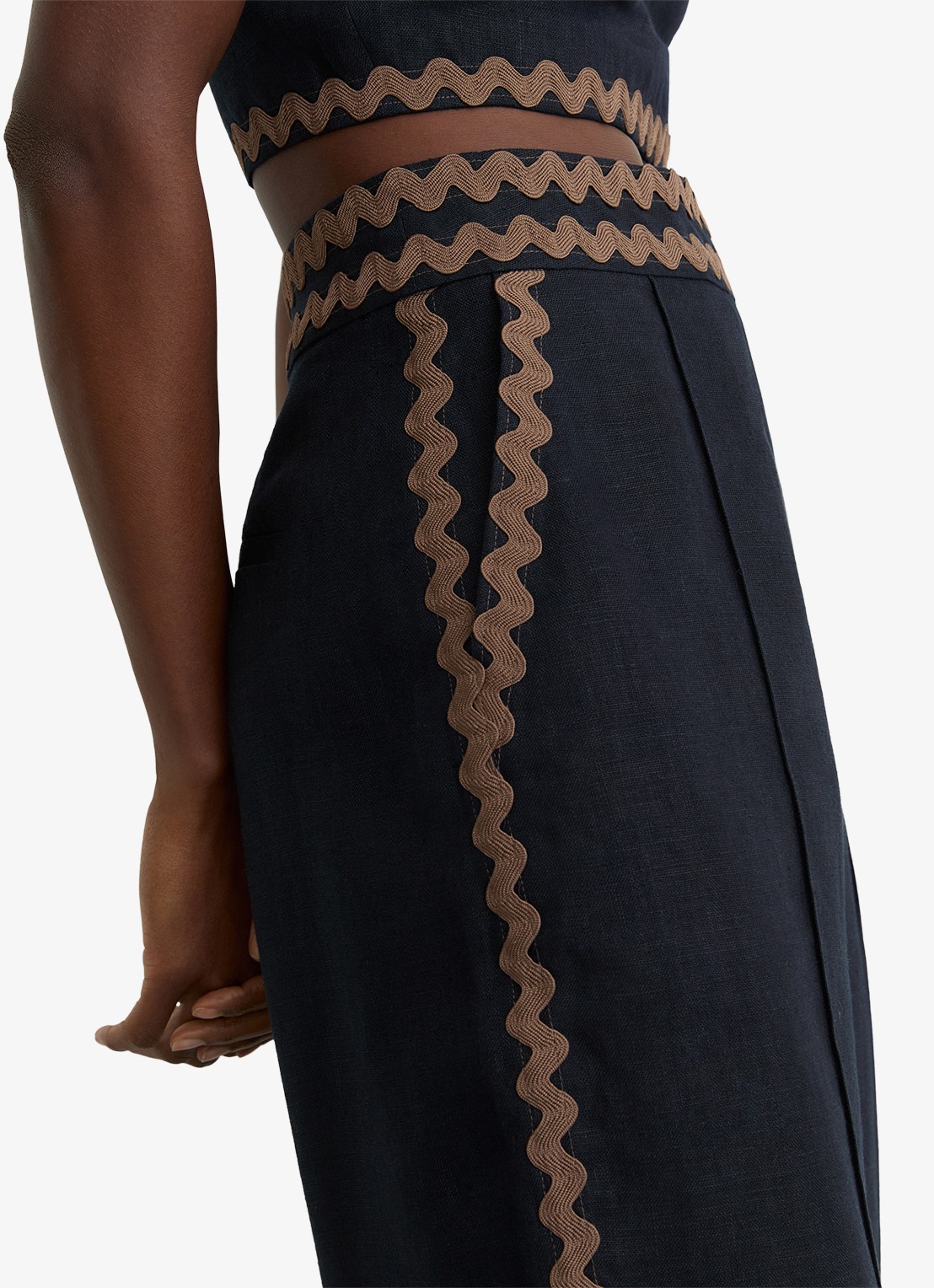 Reiss Petite Mila high waist wide fit pantalon van linnen - detail 5 donkerblauw