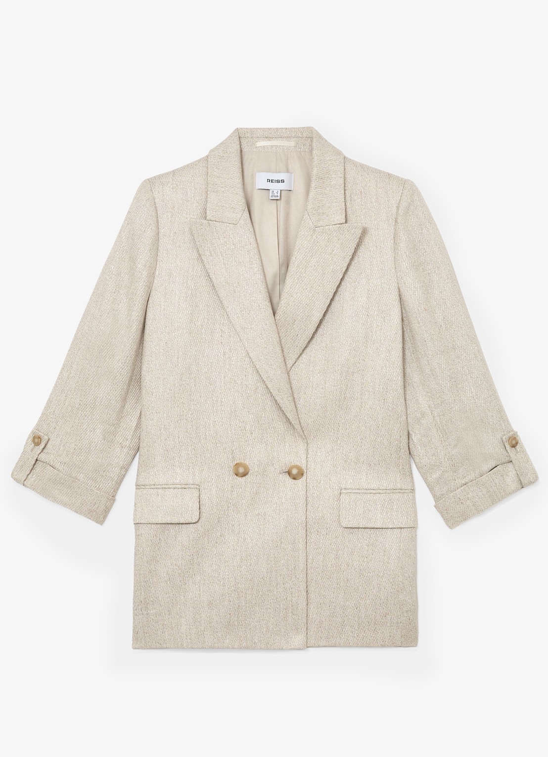 Reiss Petite Nolah double breasted blazer in linnenblend - voorkant 6 naturel