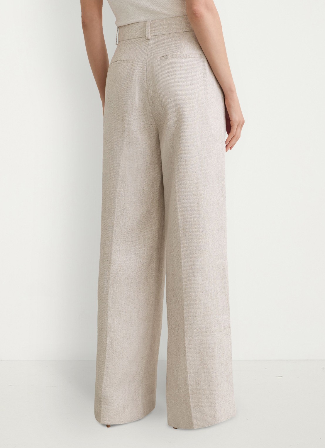Reiss Petite Nolah high waist wide fit pantalon in linnenblend - achterkant 3 naturel