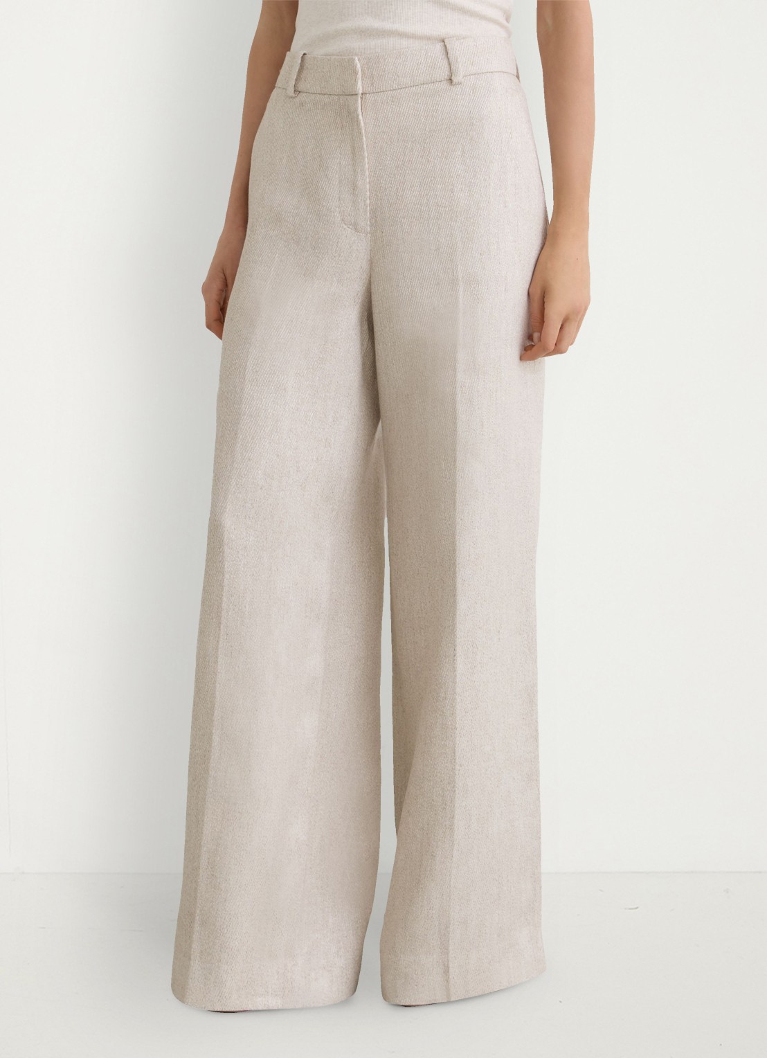 Reiss Petite Nolah high waist wide fit pantalon in linnenblend - detail 4 naturel