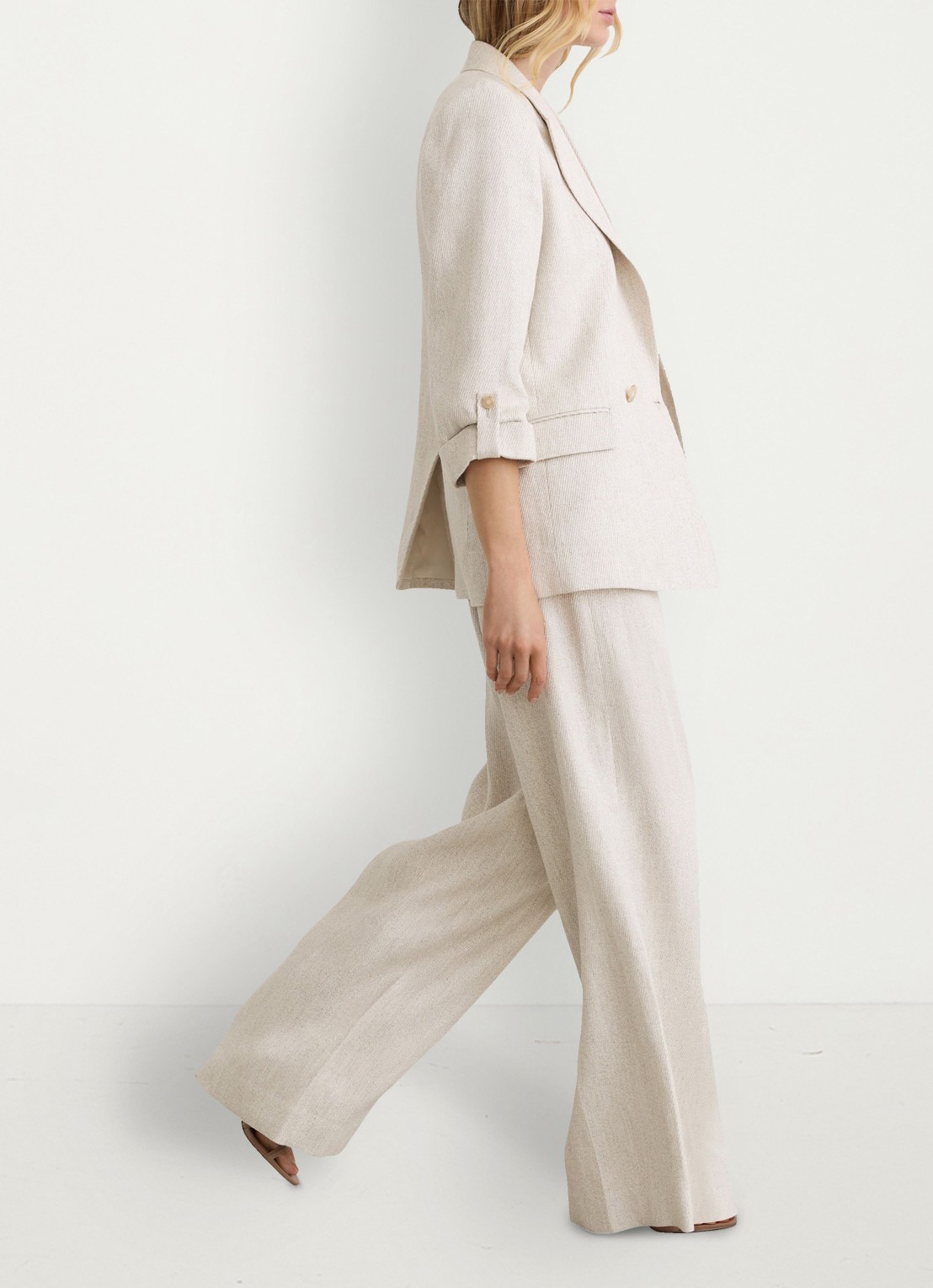 Reiss Petite Nolah high waist wide fit pantalon in linnenblend - detail 5 naturel