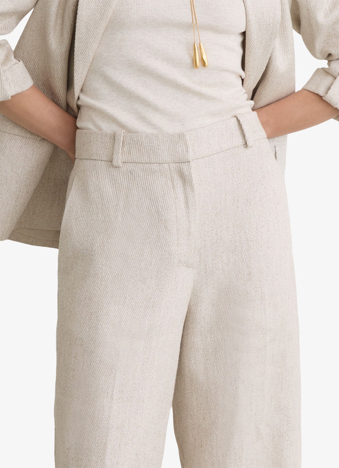 Reiss Petite Nolah high waist wide fit pantalon in linnenblend - detail 6 naturel