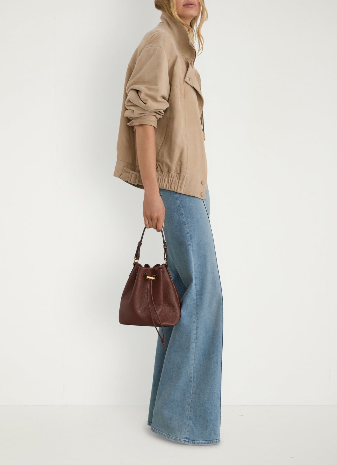 Reiss Petite Petra jack van suède - voorkant 3 beige
