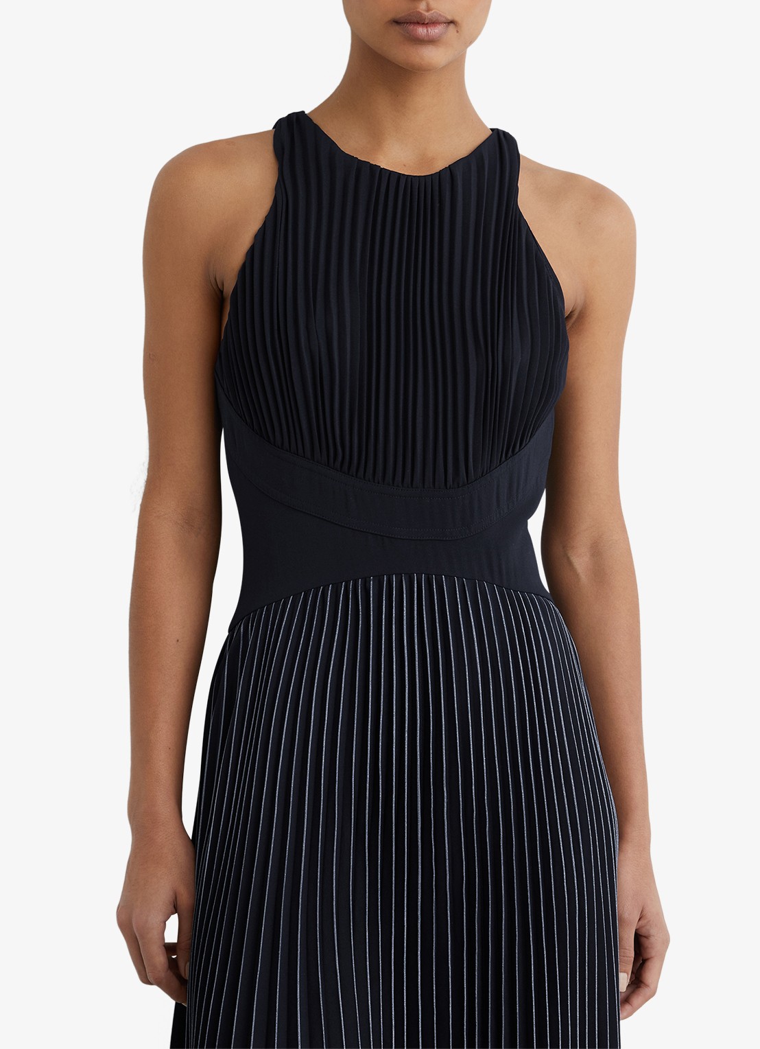 Reiss Petite Rachel midi jurk met plooien - detail 2 donkerblauw