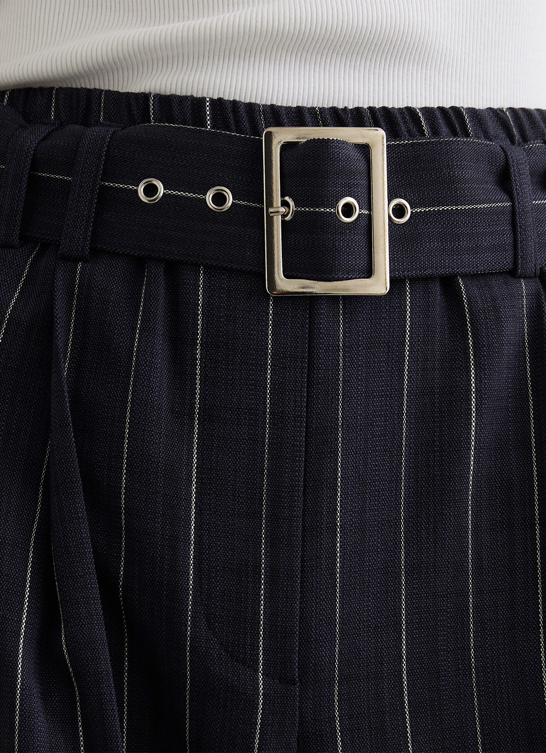 Reiss Petite Rae high waist wide leg pantalon met krijtstreep - detail 6 donkerblauw