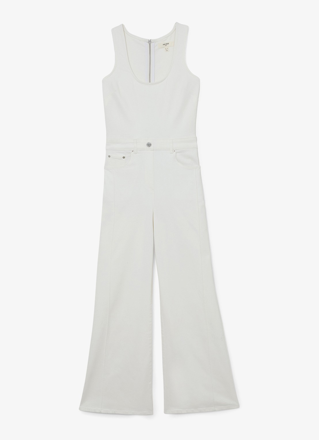 Reiss Petite Rose wide fit jumpsuit van denim - voorkant 5 wit