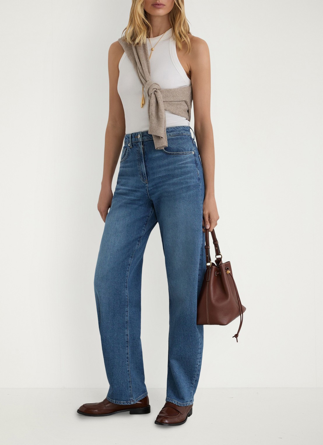 Reiss Petite Sabel high waist balloon fit jeans in medium wassing - voorkant 7 denim